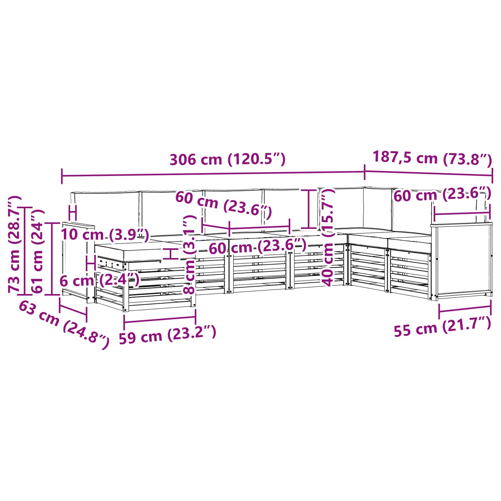 Outdoor-Sofagarnitur mit Kissen 6 pcs Natur
