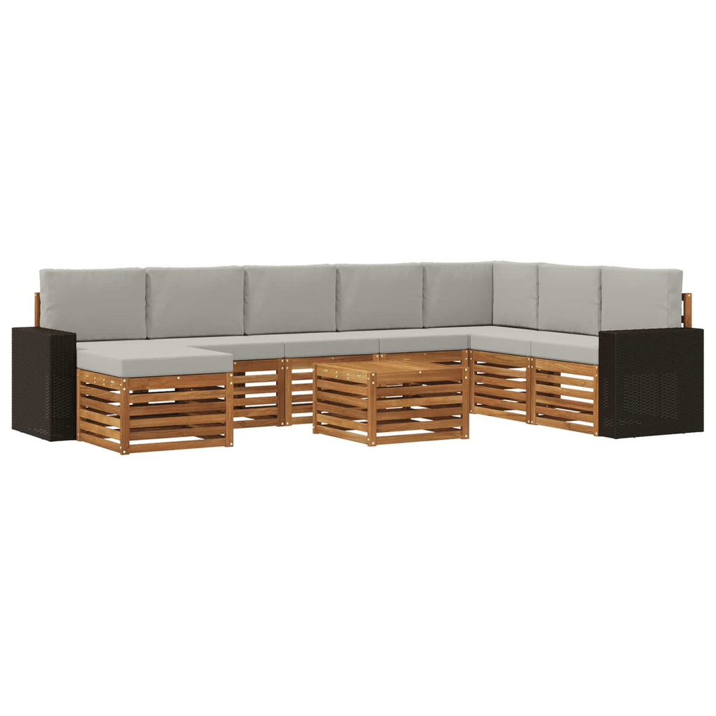 Outdoor-Sofagarnitur mit Kissen 9 pcs Natürlich und Hellgrau