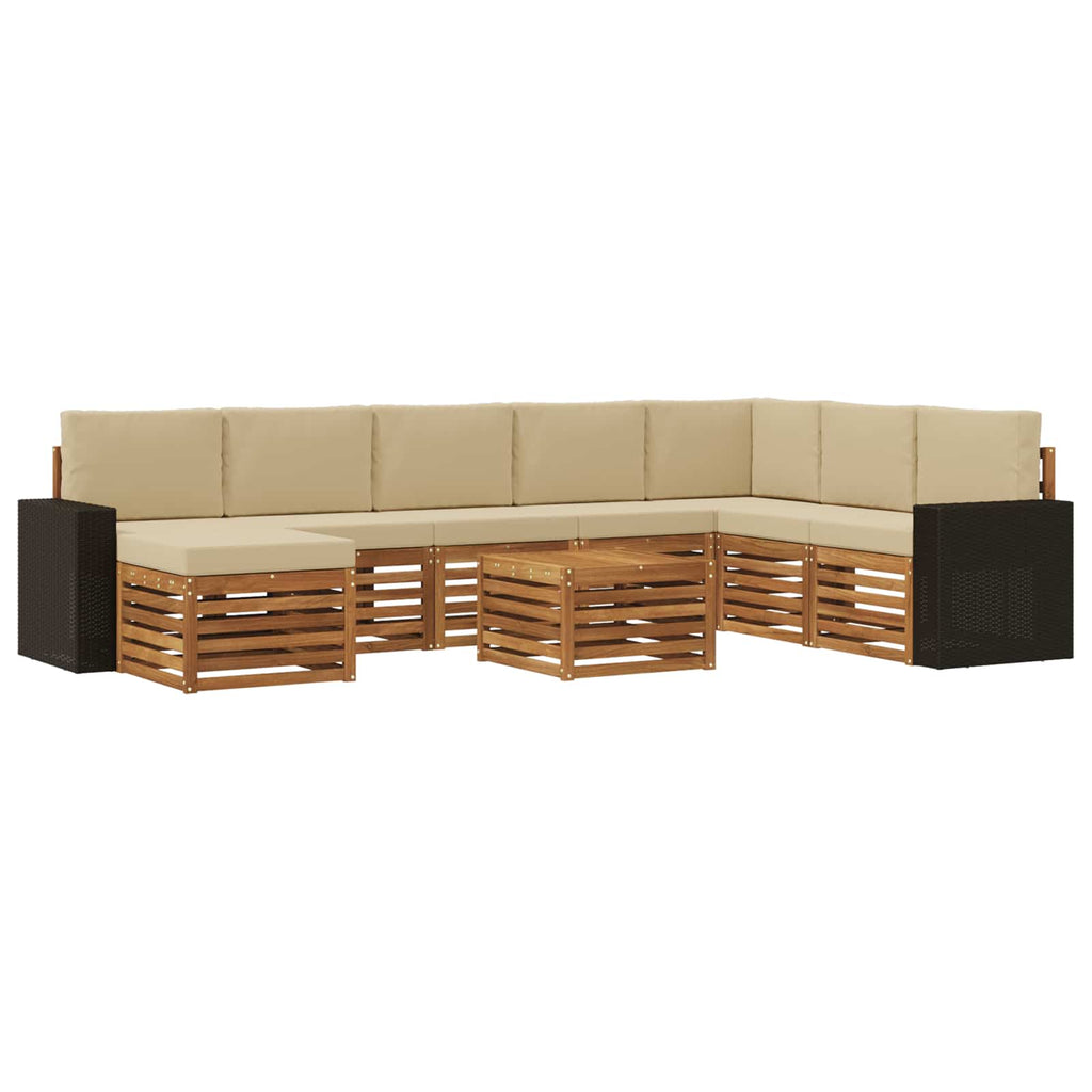 Outdoor-Sofagarnitur mit Kissen 9 pcs Natur und Beige