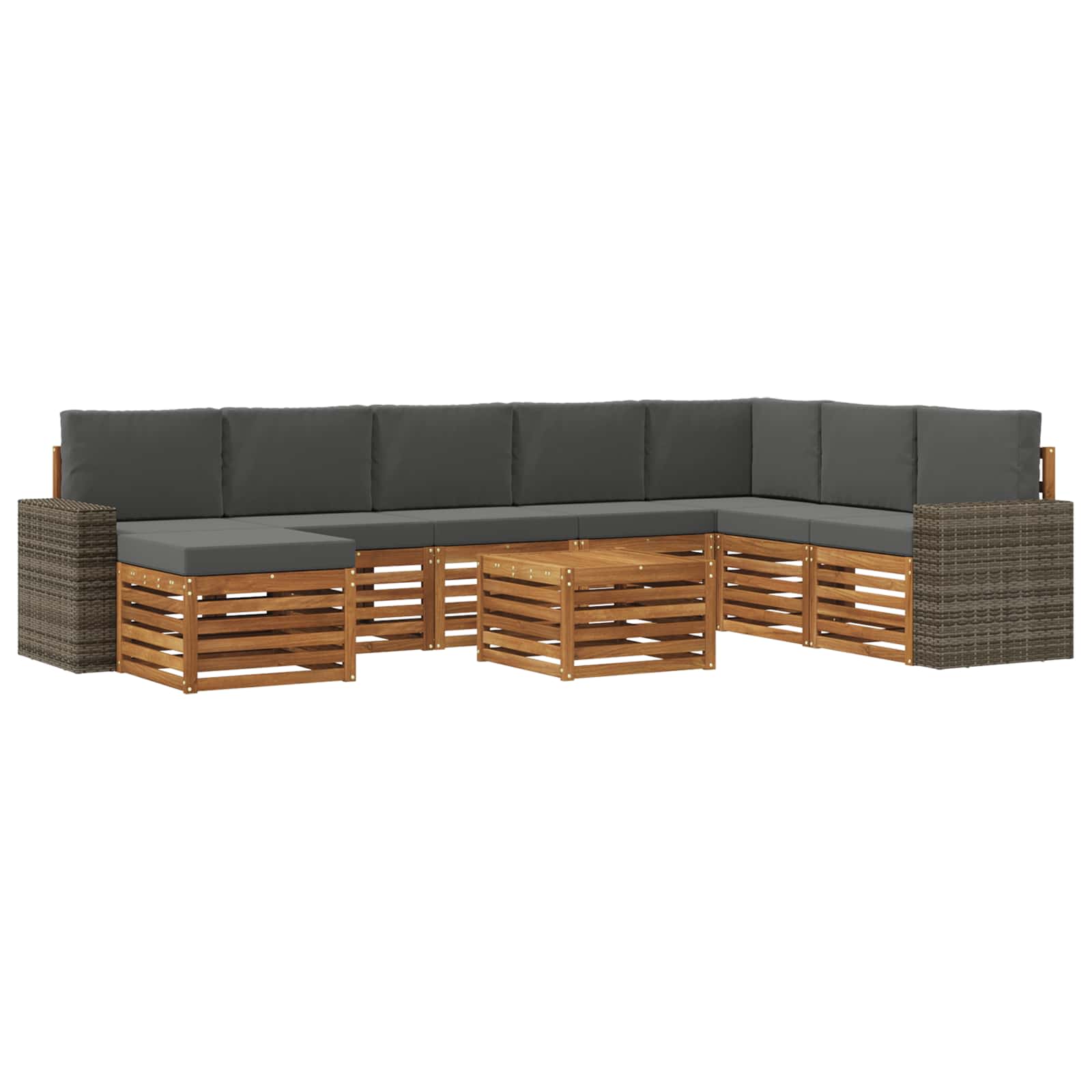 Outdoor-Sofagarnitur mit Kissen 9 pcs Natur und Anthrazit