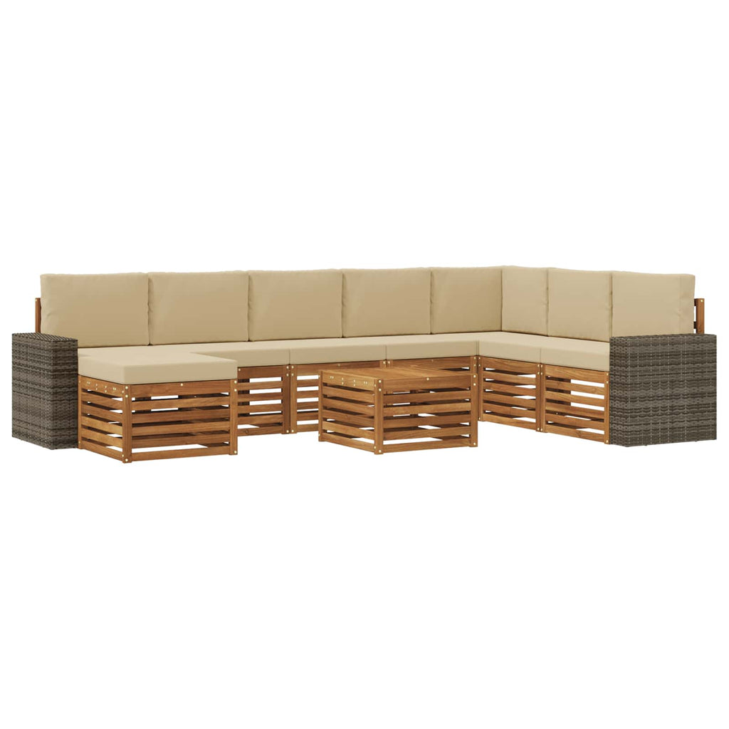 Outdoor-Sofagarnitur mit Kissen 9 pcs Natur und Beige
