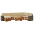 Outdoor-Sofagarnitur mit Kissen 9 pcs Natur und Beige
