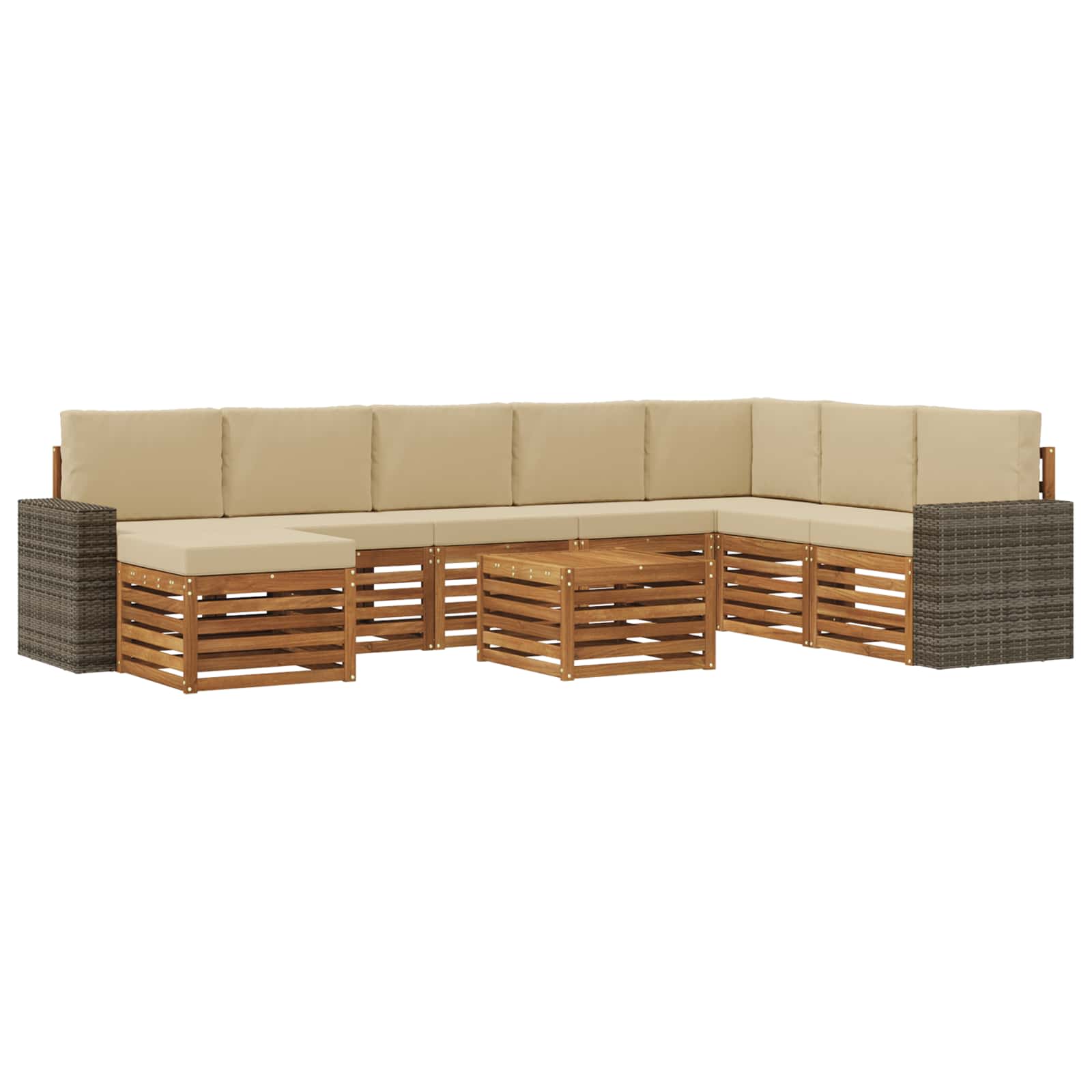 Outdoor-Sofagarnitur mit Kissen 9 pcs Natur und Beige