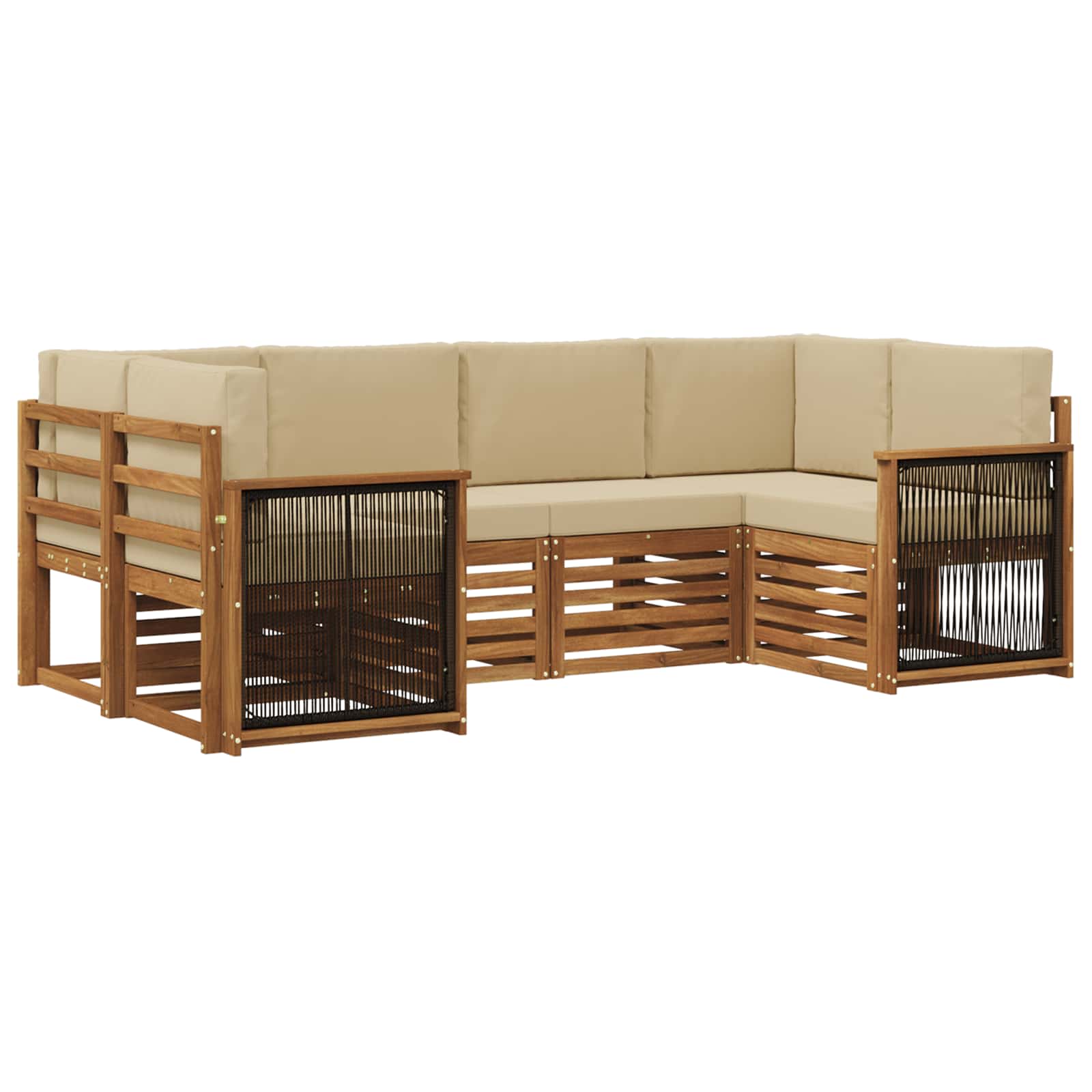 Ecksofa Set 5 pcs Natur Massives Akazienholz und Polyester