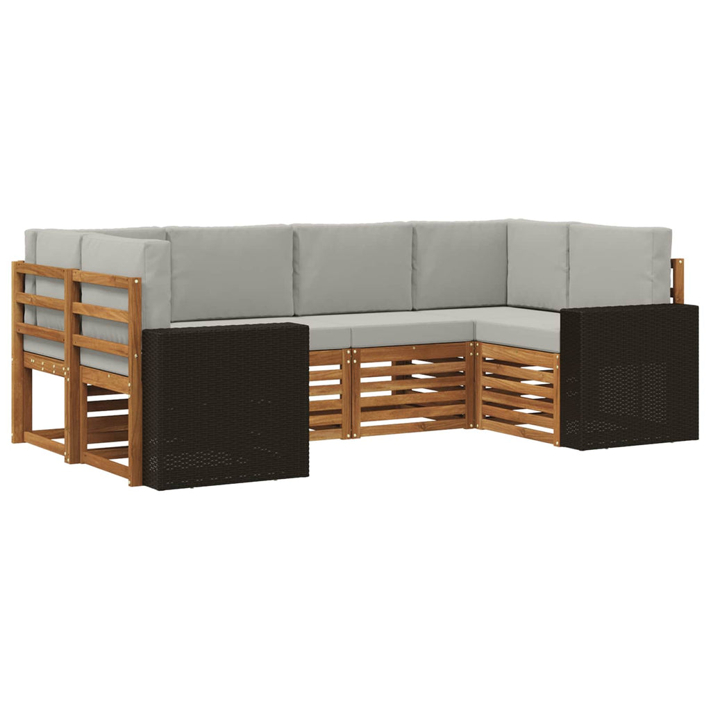 Ecksofa Set mit Kissen 6 pcs Natürlich und Hellgrau Polyester