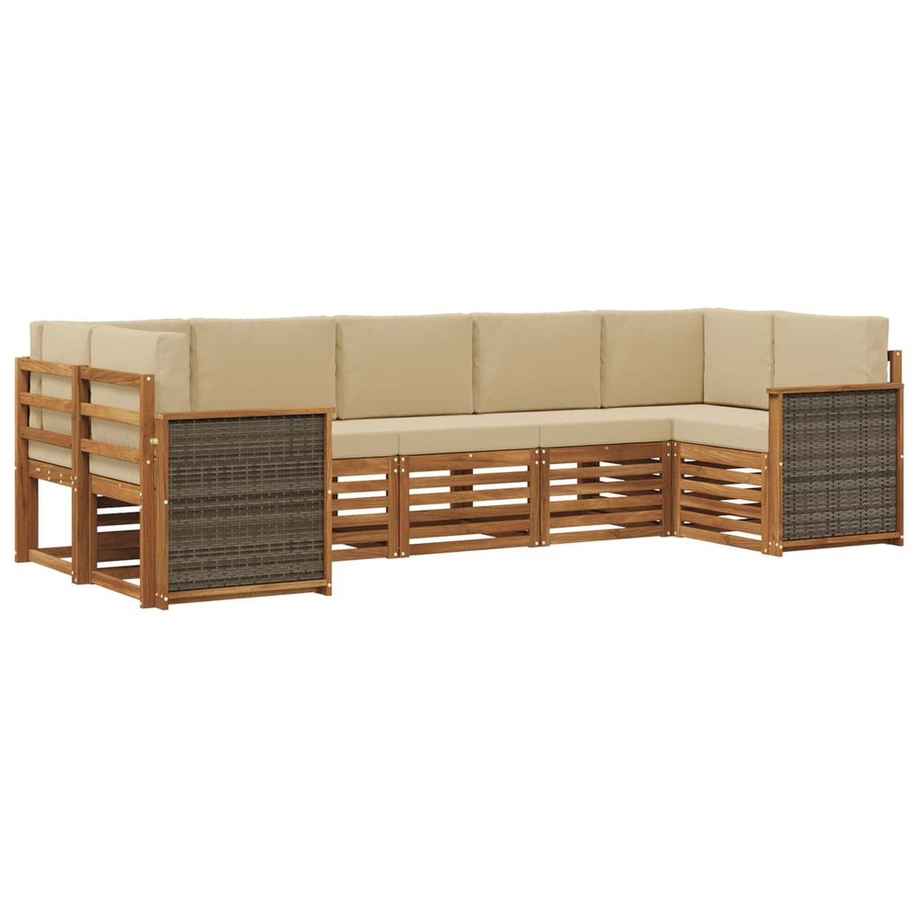 Ecksofa Set 6 pcs Natur Massives Akazienholz und Polyester
