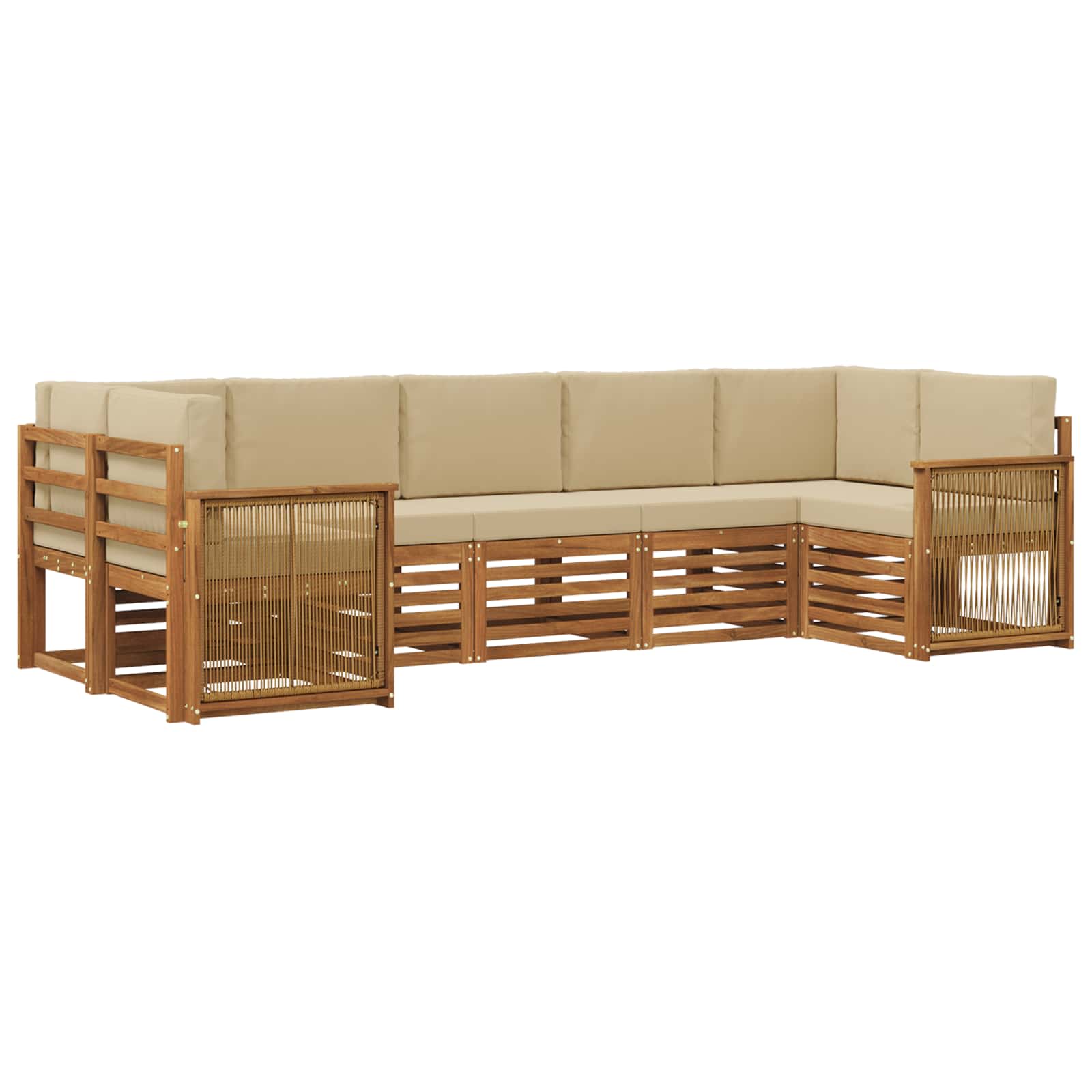 Ecksofa Set 6 pcs Natur Massives Akazienholz und Polyester
