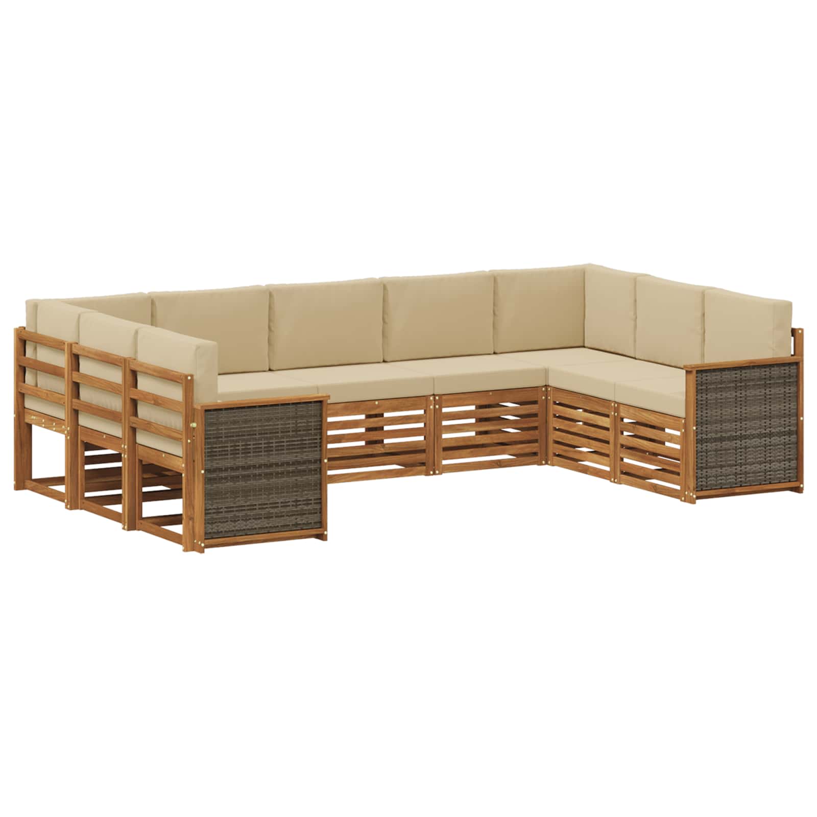 Ecksofa Set 7 pcs Natur Massives Akazienholz und Polyester