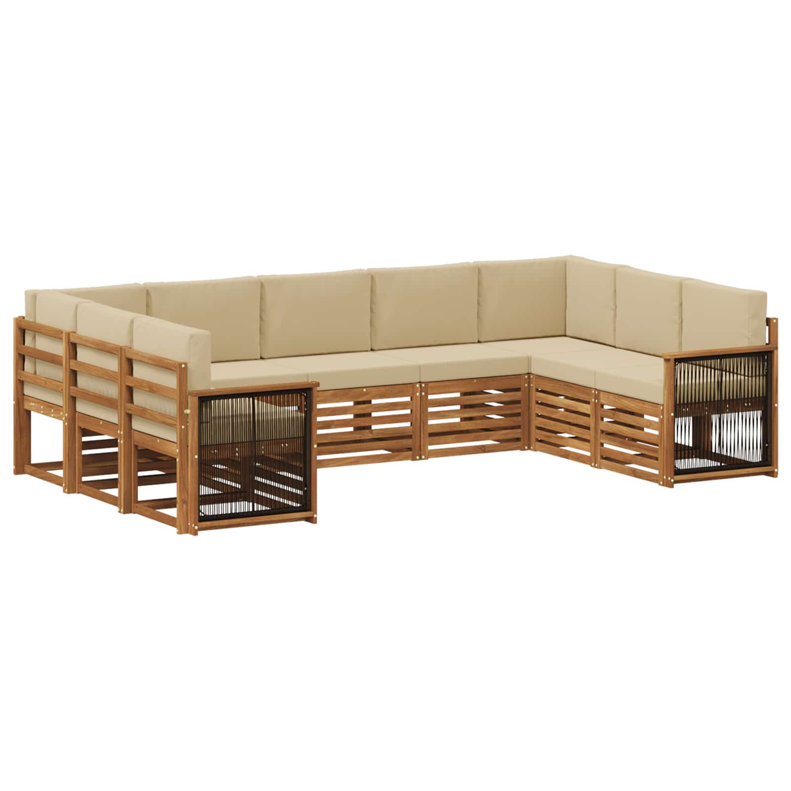 Ecksofa Set 7 pcs Natur Massives Akazienholz und Polyester