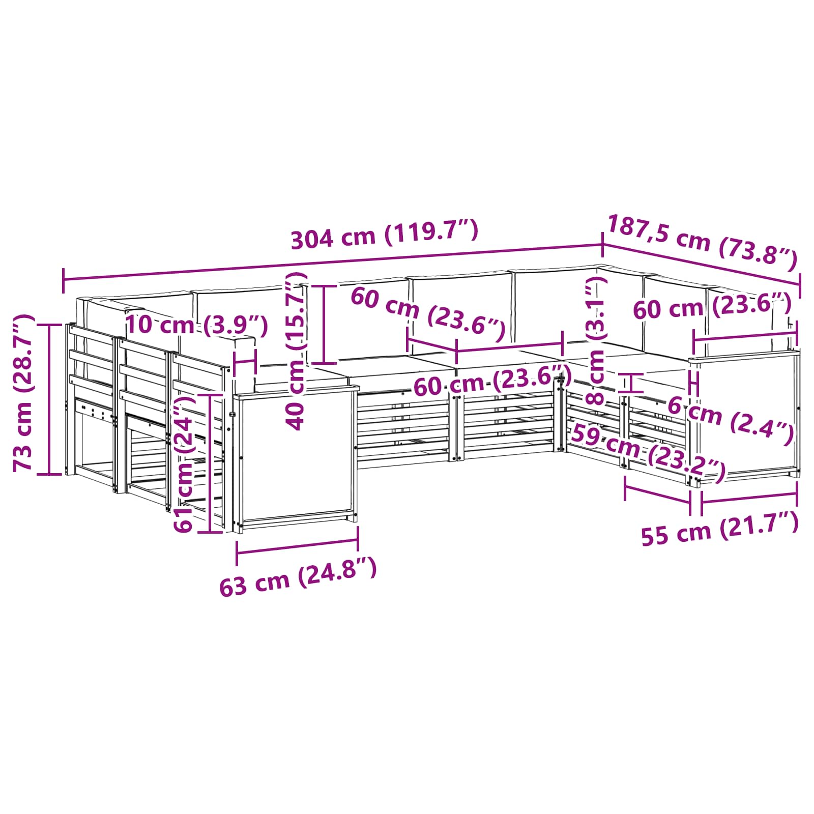Ecksofa Set mit Kissen 7 pcs Natürlich und Hellgrau