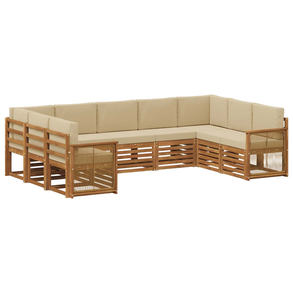 Ecksofa Set 7 pcs Natur Massives Akazienholz und Polyester