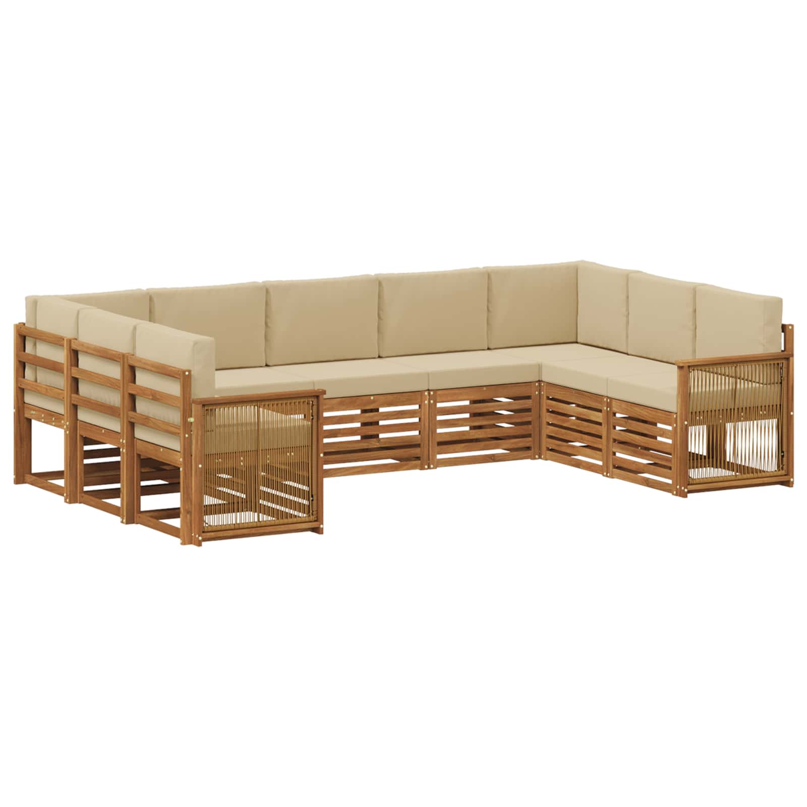 Ecksofa Set 7 pcs Natur Massives Akazienholz und Polyester