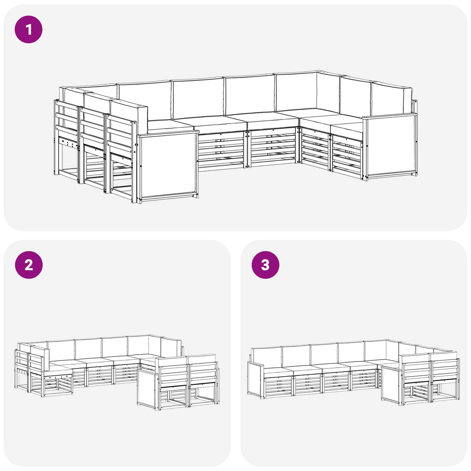 Ecksofa Set 7 pcs Natur Massives Akazienholz und Polyester
