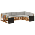 Outdoor-Sofagarnitur 9 pcs Natürlich und Hellgrau Polyester
