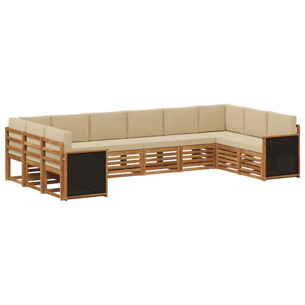 Ecksofa Set 7 pcs Natur Massives Akazienholz und Polyester