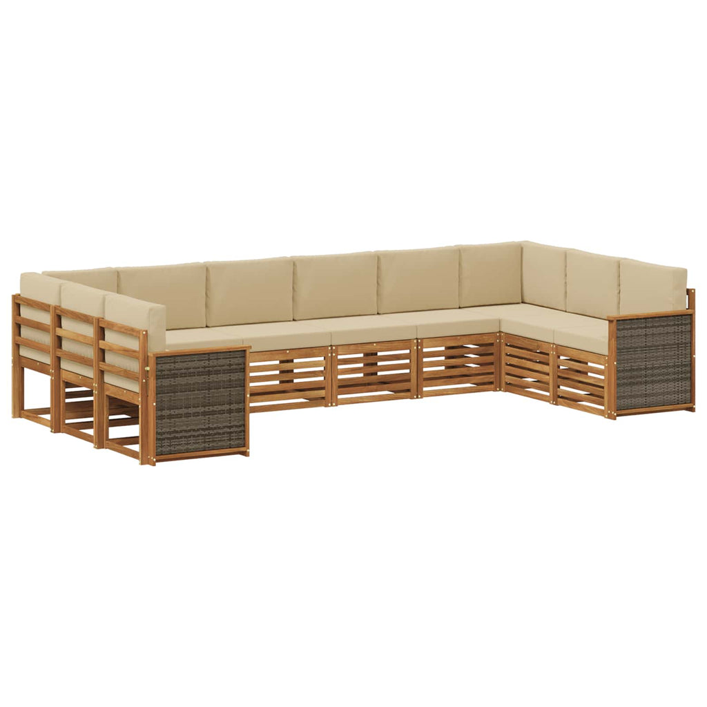 Ecksofa Set 7 pcs Natur Massives Akazienholz und Polyester