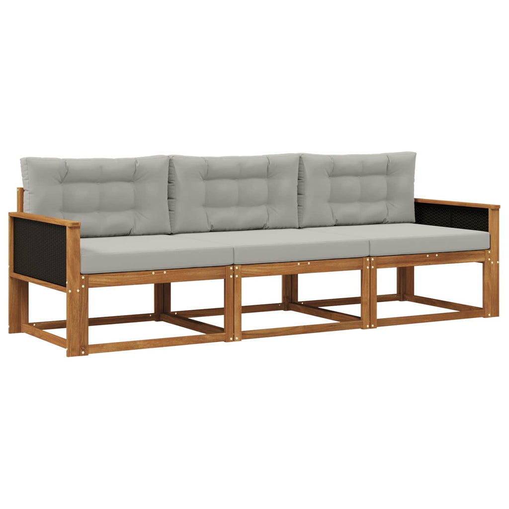 Outdoor-Sofagarnitur mit Kissen 3 pcs Natur und Hellgrau