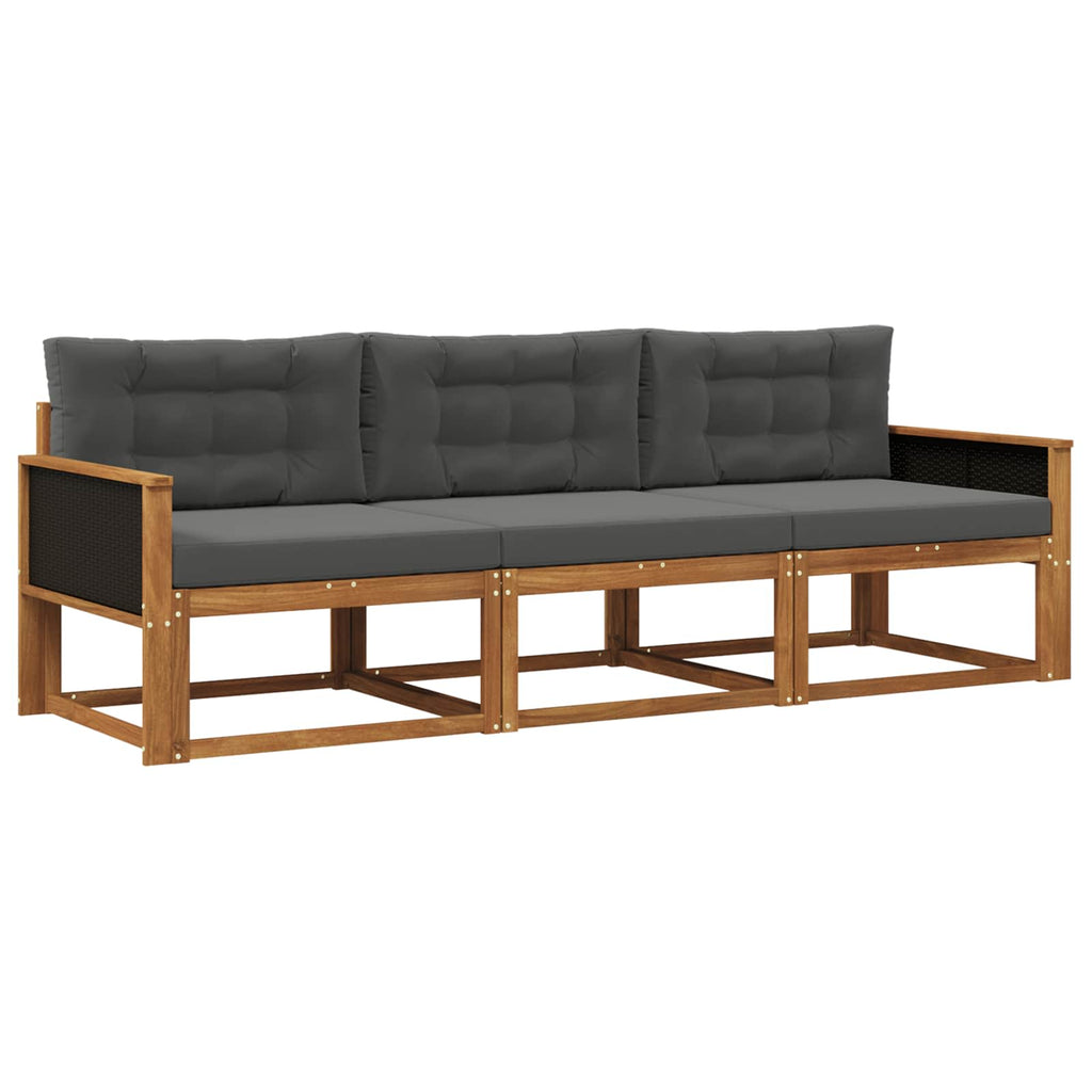 Outdoor-Sofagarnitur mit Kissen 3 pcs Natur und Anthrazit