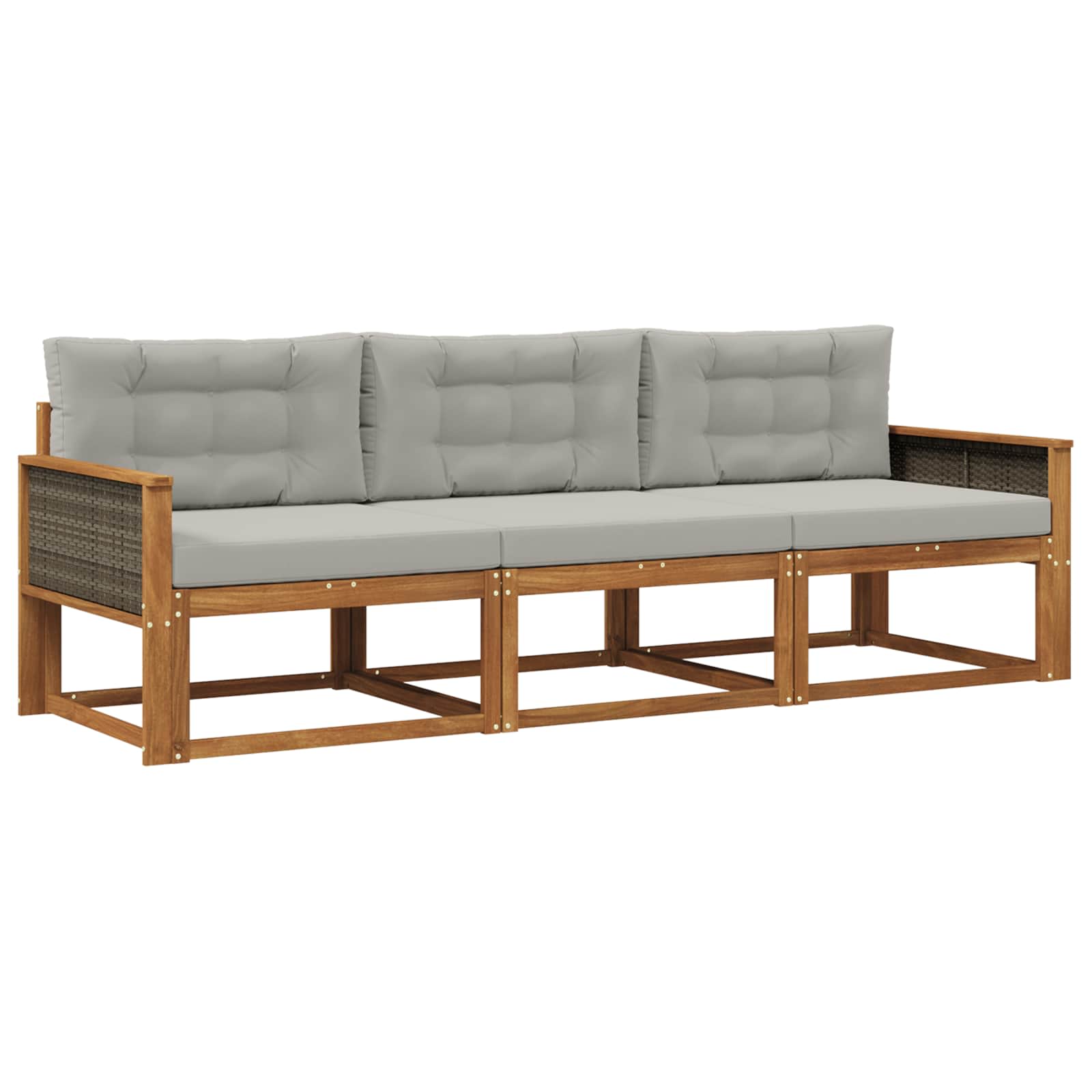 Outdoor-Sofagarnitur mit Kissen 3 pcs Natur und Hellgrau