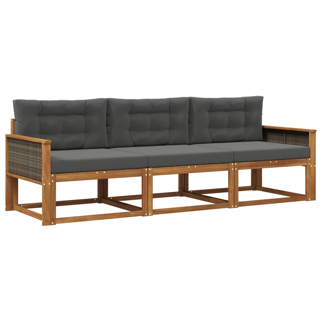 Outdoor-Sofagarnitur mit Kissen 3 pcs Natur und Anthrazit