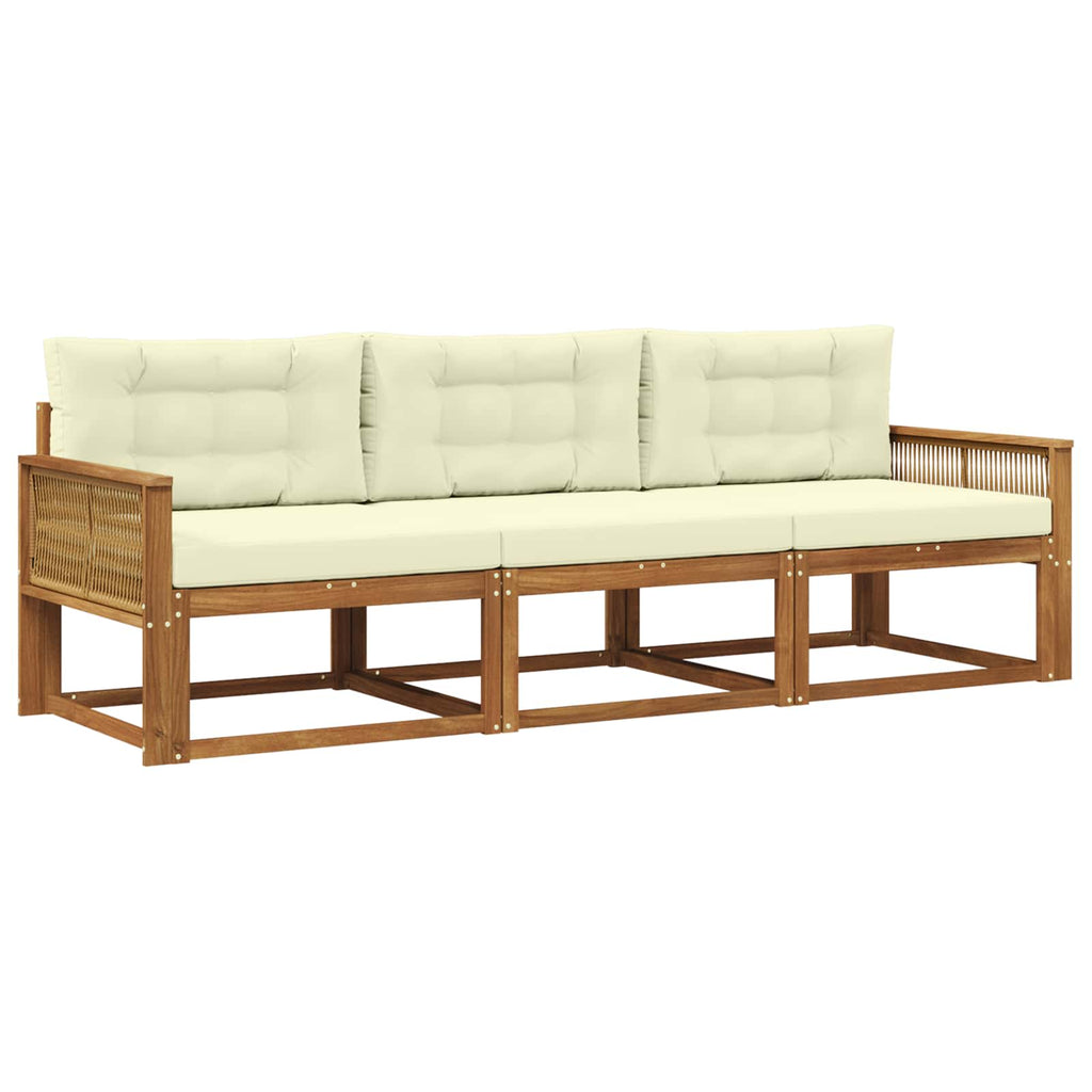Outdoor-Sofagarnitur mit Kissen 3 pcs Natur und Creme