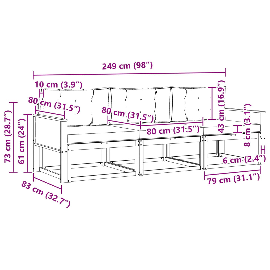Outdoor-Sofagarnitur mit Kissen 3 pcs Natur und Creme