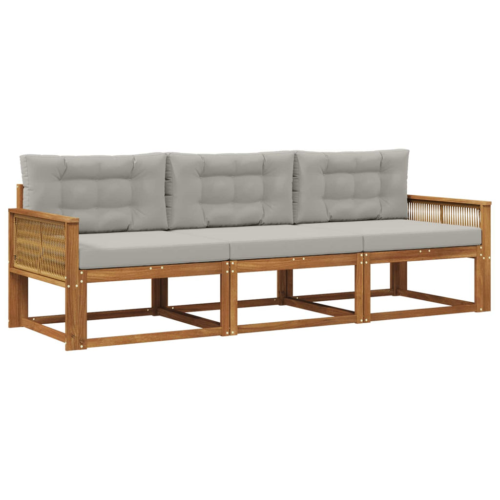 Outdoor-Sofagarnitur mit Kissen 3 pcs Natur und Hellgrau