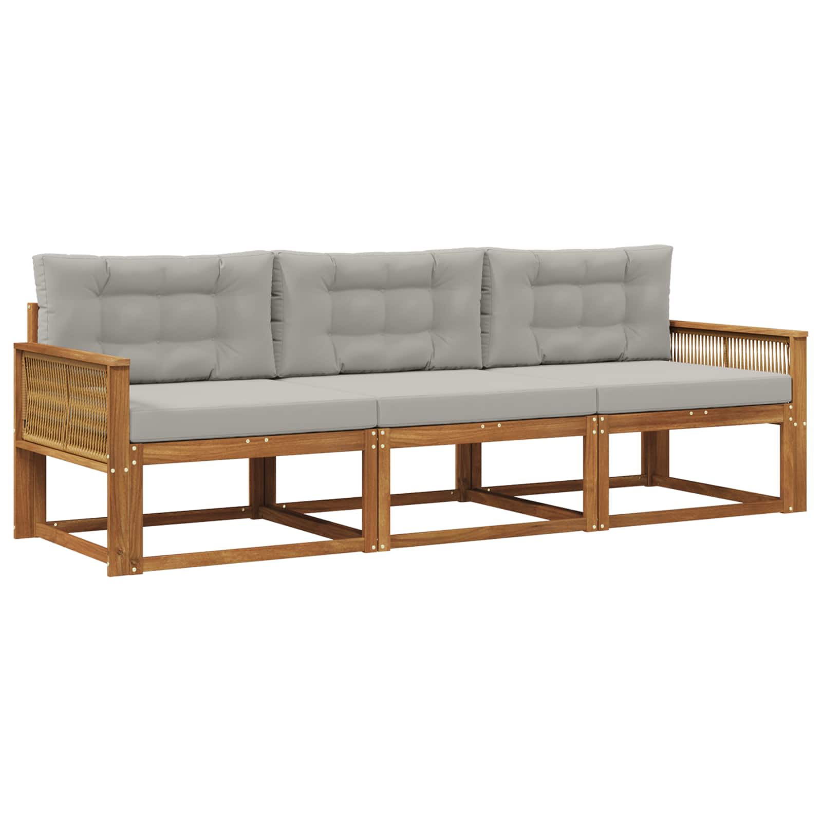 Outdoor-Sofagarnitur mit Kissen 3 pcs Natur und Hellgrau