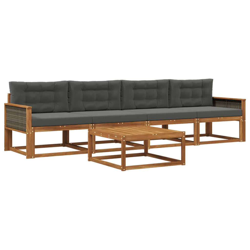 Outdoor-Sofagarnitur mit Kissen 5 pcs Natur und Anthrazit