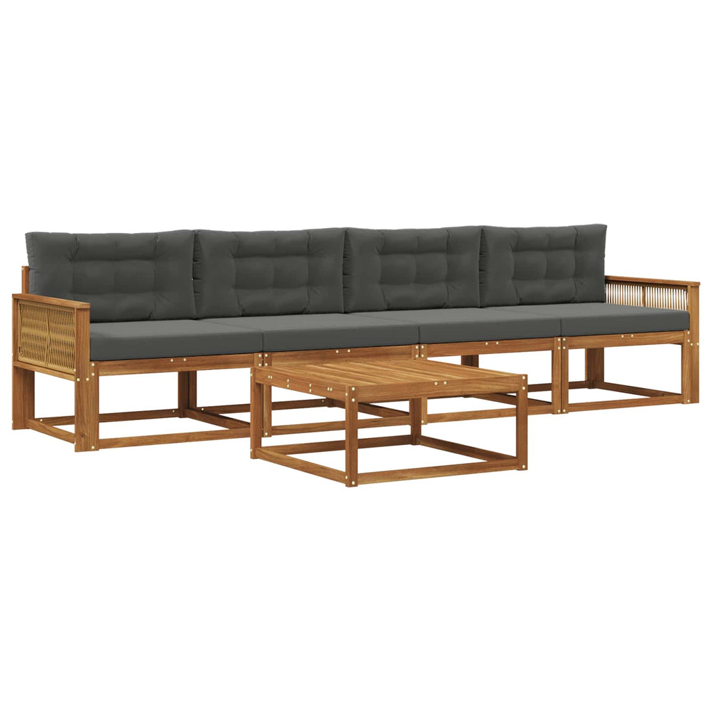 Outdoor-Sofagarnitur mit Kissen 5 pcs Natur und Anthrazit