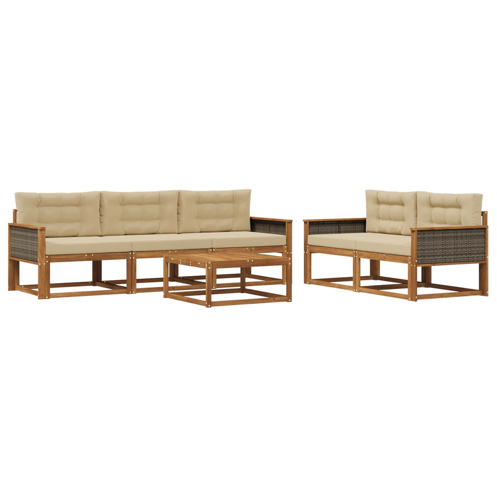 Outdoor-Sofagarnitur mit Kissen 6 pcs Natur und Beige