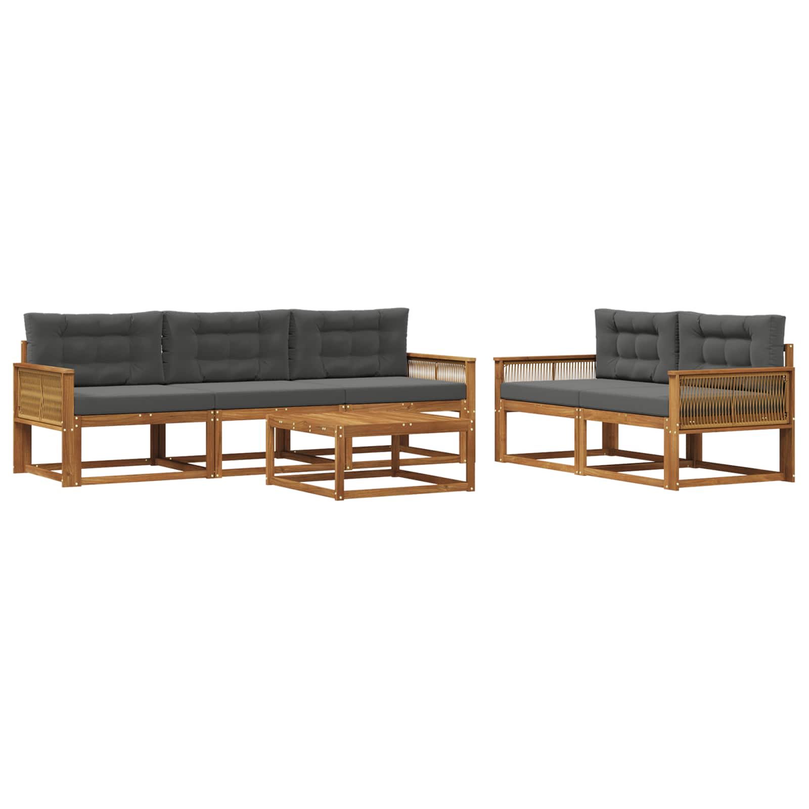 Outdoor-Sofagarnitur mit Kissen 6 pcs Natur und Anthrazit