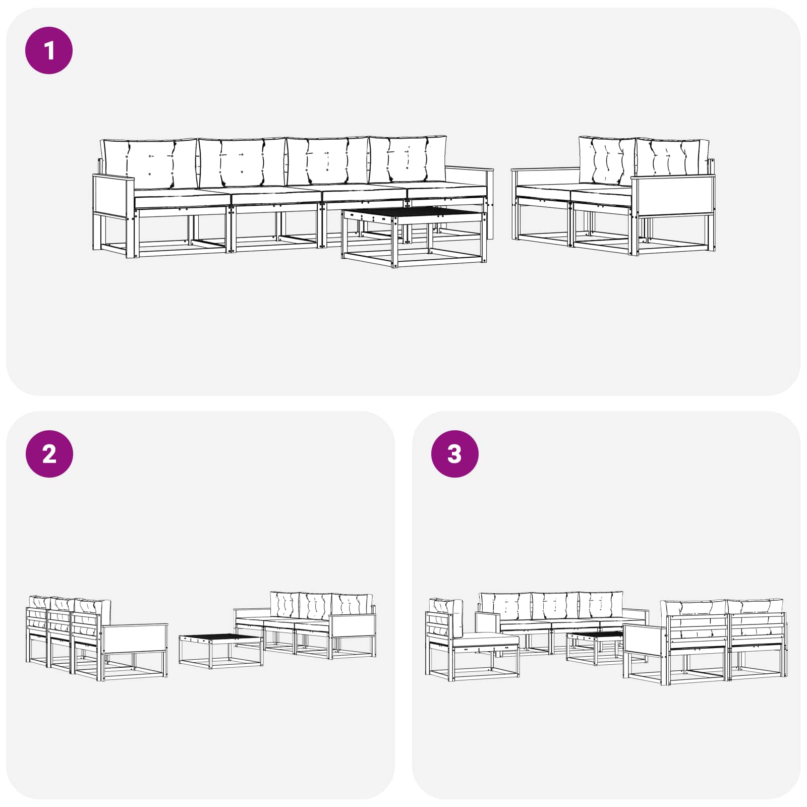 Outdoor-Sofagarnitur 7 pcs Natur und Hellgrau