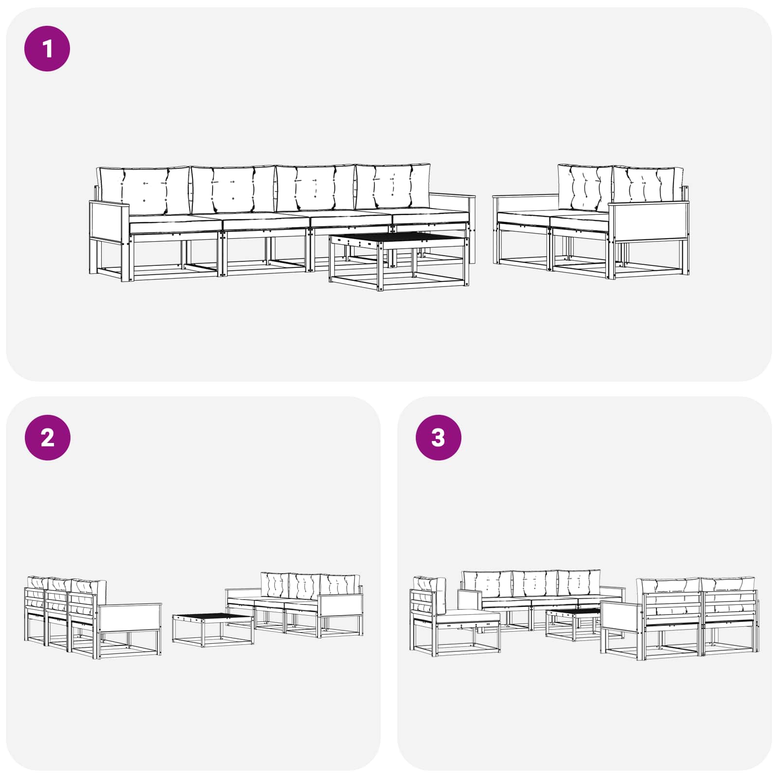 Outdoor-Sofagarnitur 7 pcs Natur und Hellgrau