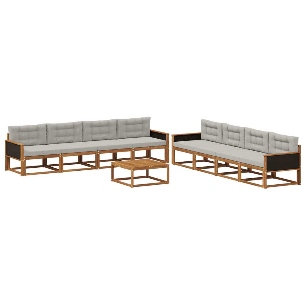 Outdoor-Sofagarnitur mit Kissen 9 pcs Natur und Hellgrau