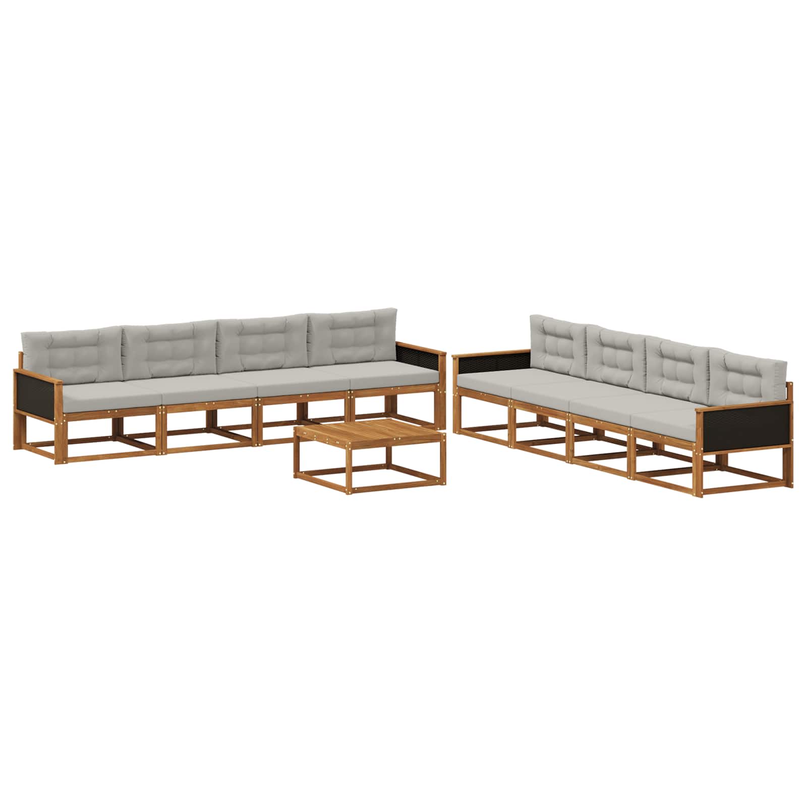 Outdoor-Sofagarnitur mit Kissen 9 pcs Natur und Hellgrau
