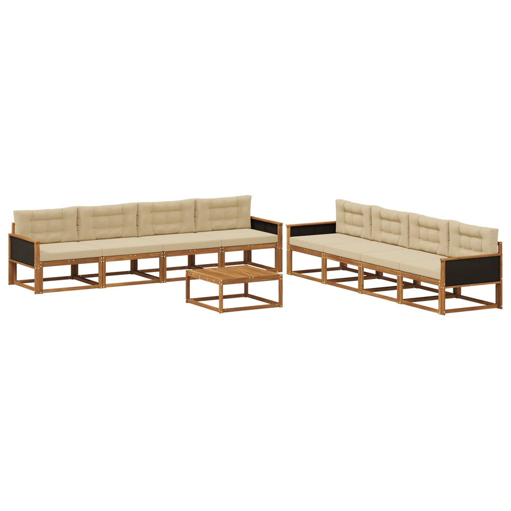 Outdoor-Sofagarnitur mit Kissen 9 pcs Natur und Beige