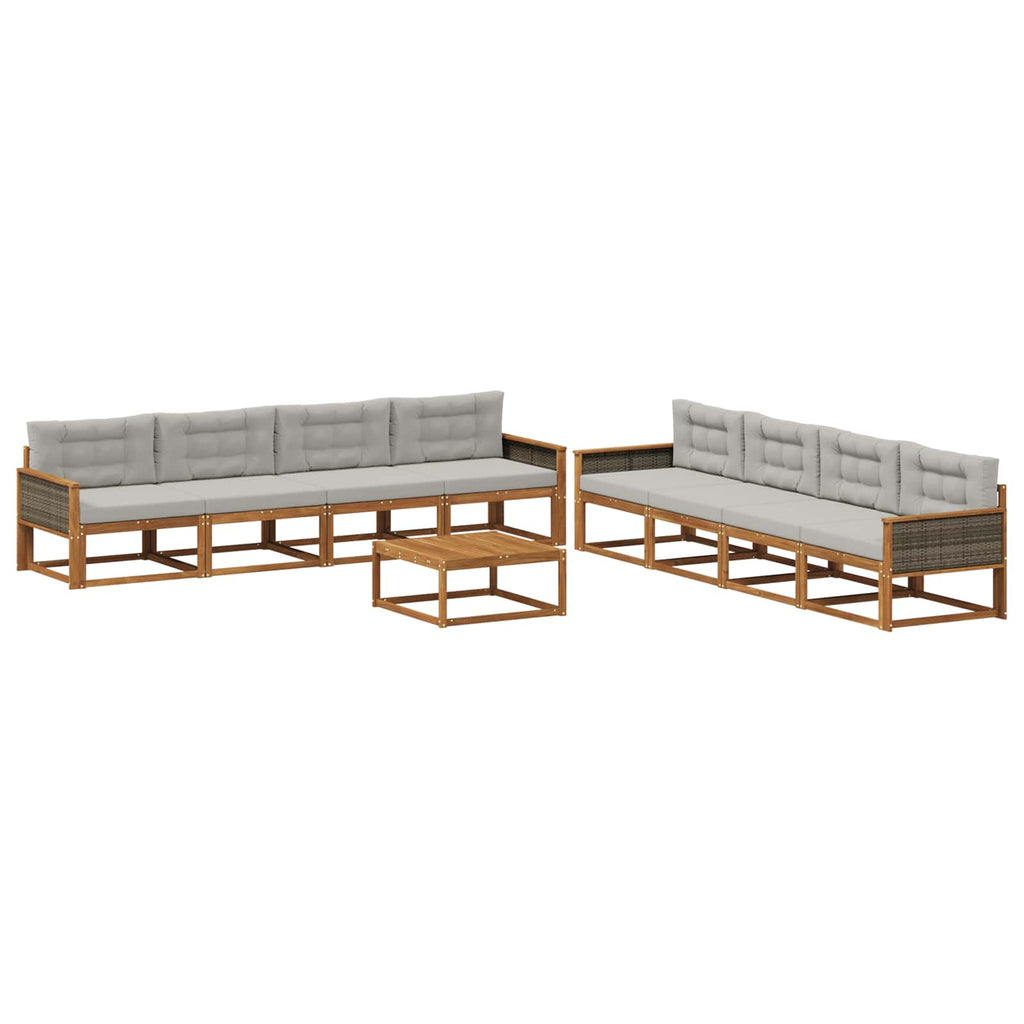 Outdoor-Sofagarnitur mit Kissen 9 pcs Natur und Hellgrau