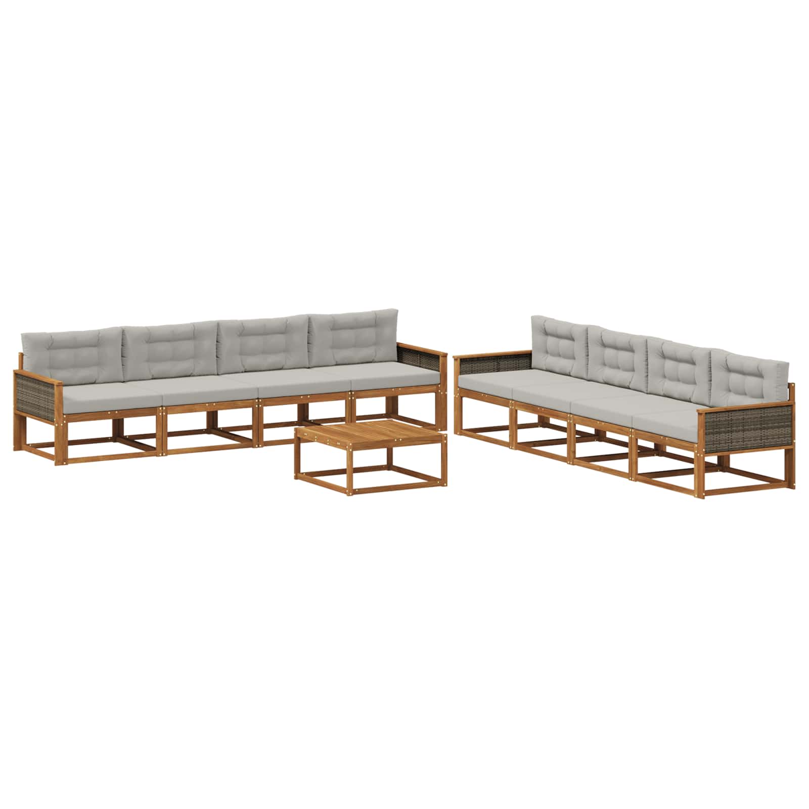 Outdoor-Sofagarnitur mit Kissen 9 pcs Natur und Hellgrau