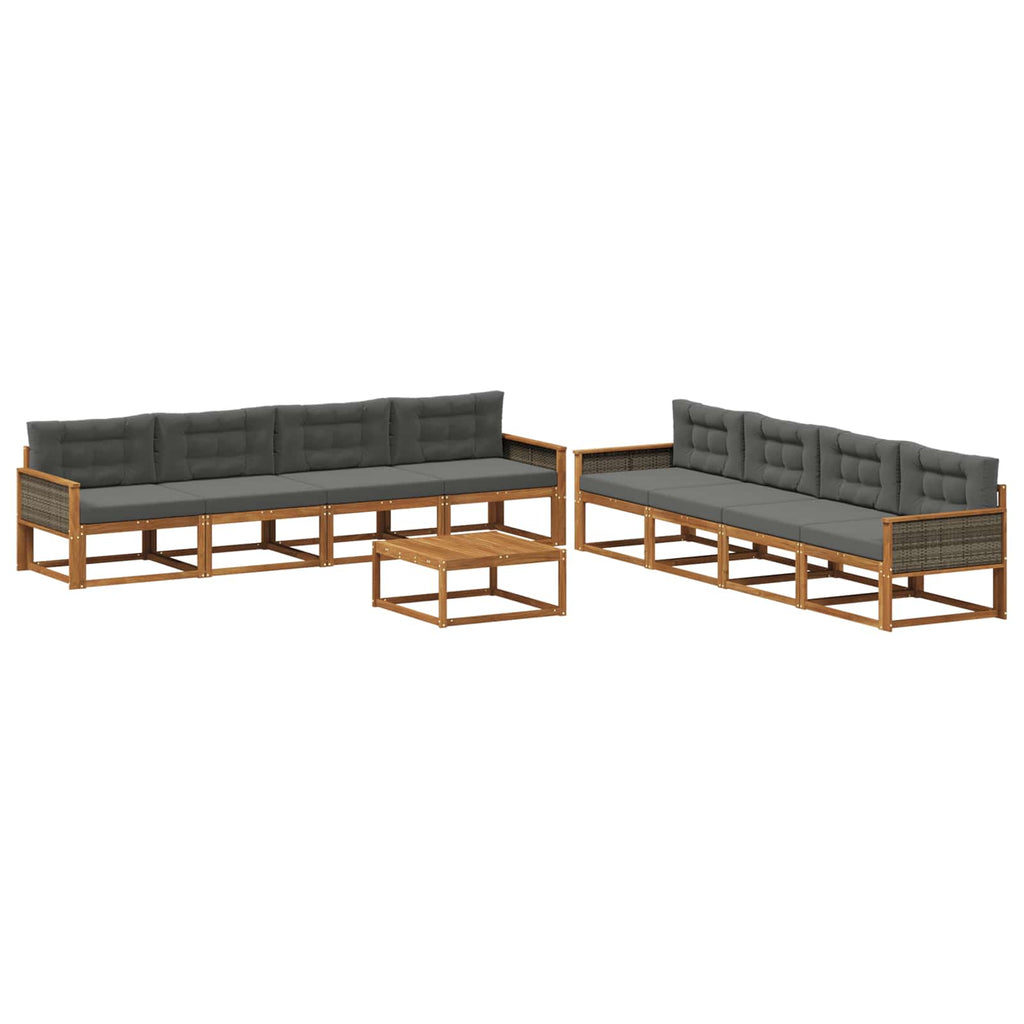 Outdoor-Sofagarnitur mit Kissen 9 pcs Natur und Anthrazit