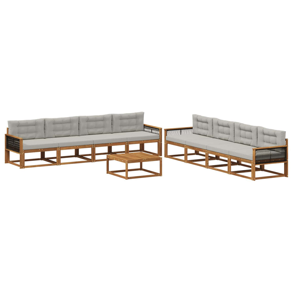 Outdoor-Sofagarnitur mit Kissen 9 pcs Natur und Hellgrau