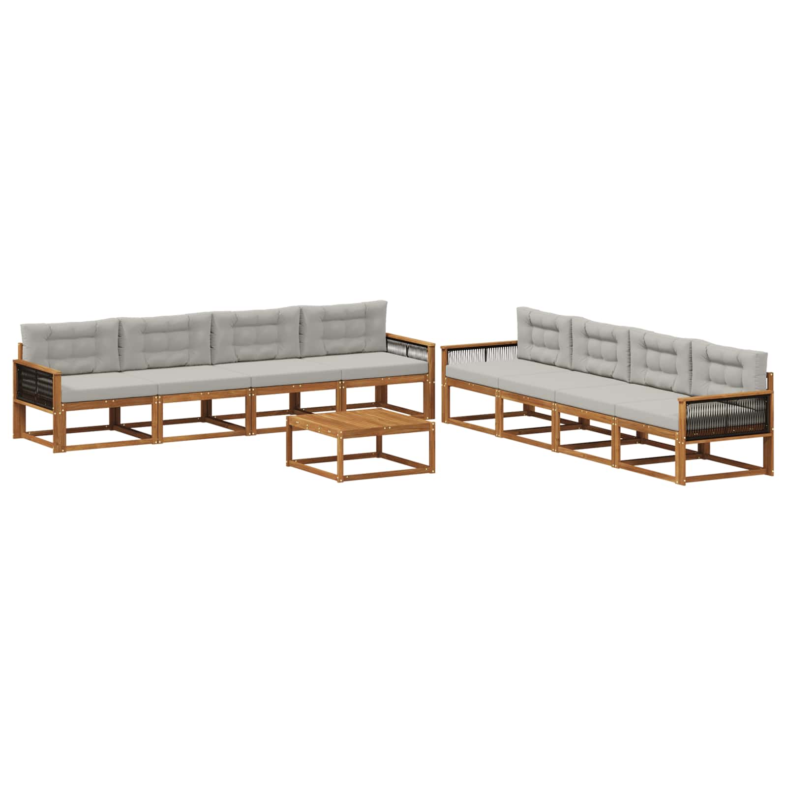 Outdoor-Sofagarnitur mit Kissen 9 pcs Natur und Hellgrau