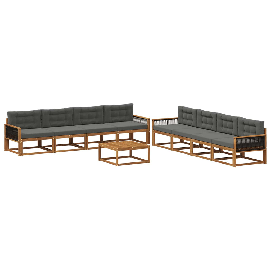 Outdoor-Sofagarnitur mit Kissen 9 pcs Natur und Anthrazit