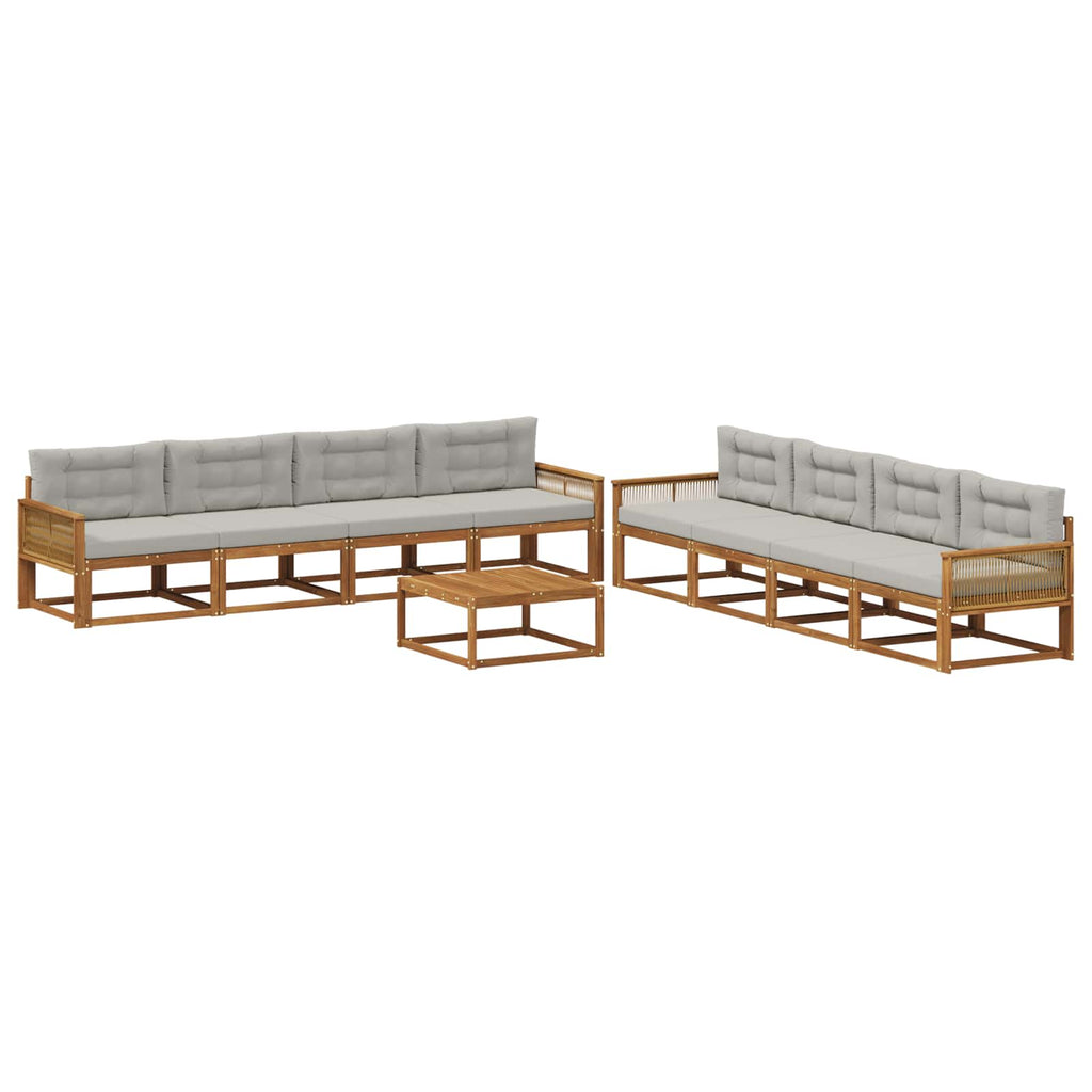 Outdoor-Sofagarnitur mit Kissen 9 pcs Natur und Hellgrau