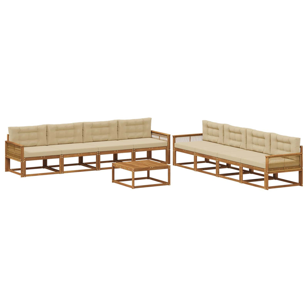Outdoor-Sofagarnitur mit Kissen 9 pcs Natur und Beige