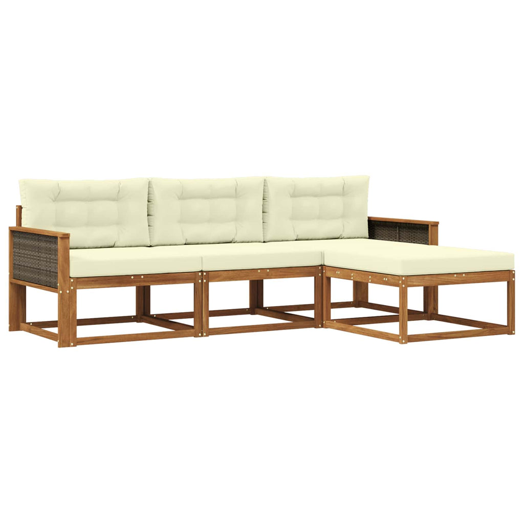 Outdoor-Sofagarnitur mit Kissen 4 pcs Natur und Creme