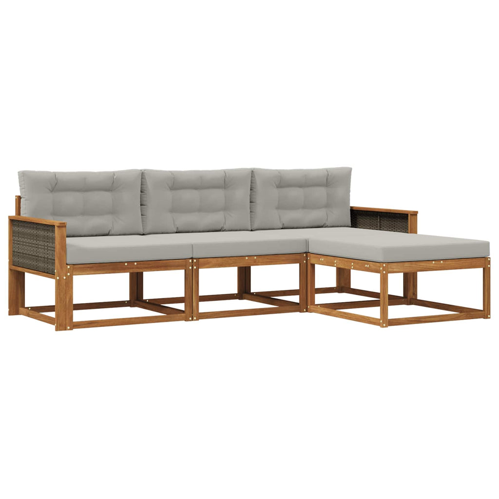 Outdoor-Sofagarnitur mit Kissen 4 pcs Natur und Hellgrau