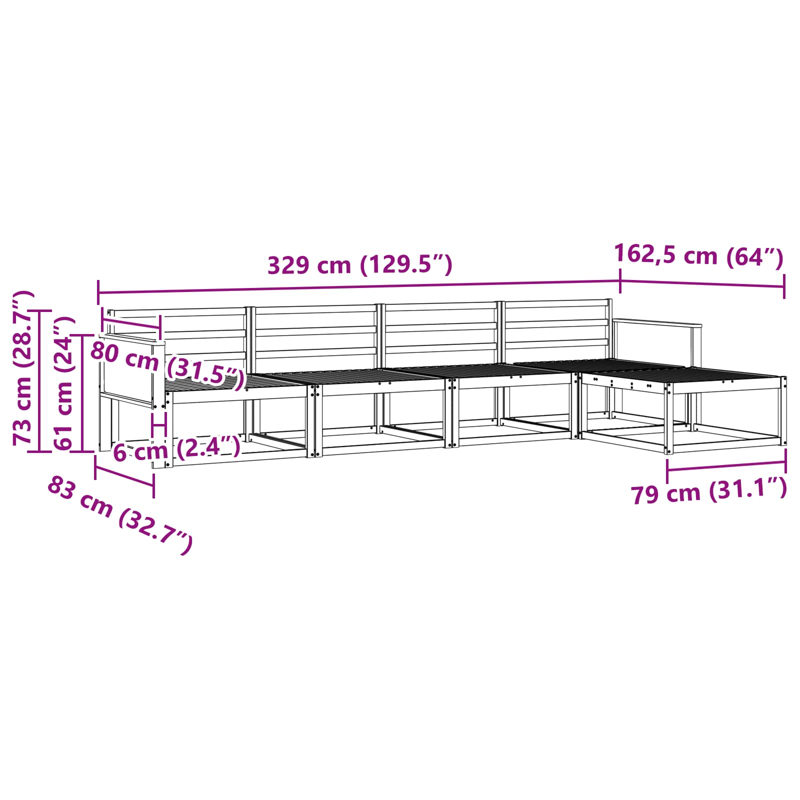 Outdoor-Sofagarnitur 5 pcs Natur Massivholz Akazie