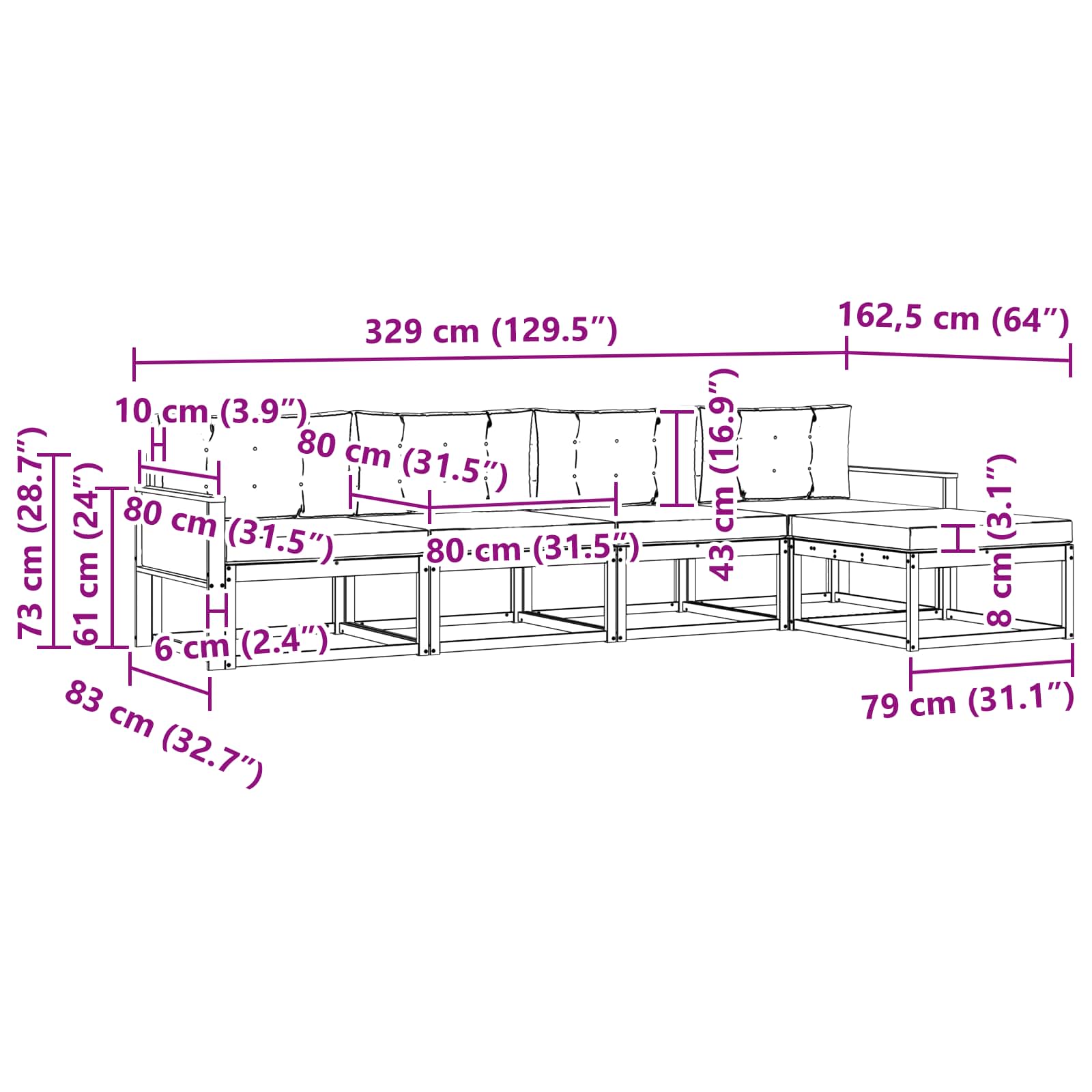 Outdoor-Sofagarnitur mit Kissen 5 pcs Natur und Anthrazit