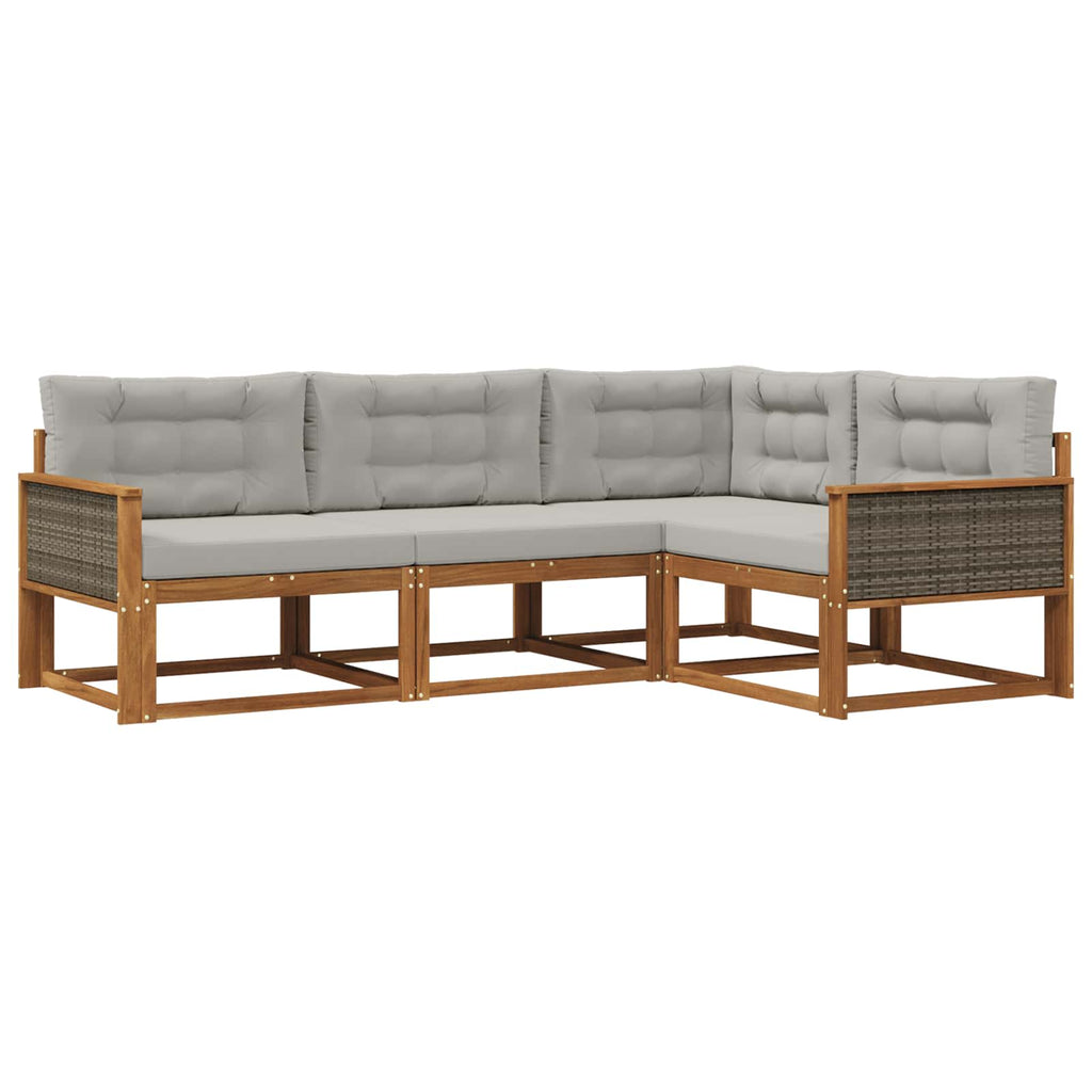 Outdoor-Sofagarnitur mit Kissen 4 pcs Natur und Hellgrau